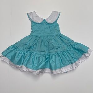 Blue and white tiered sleeveless dress